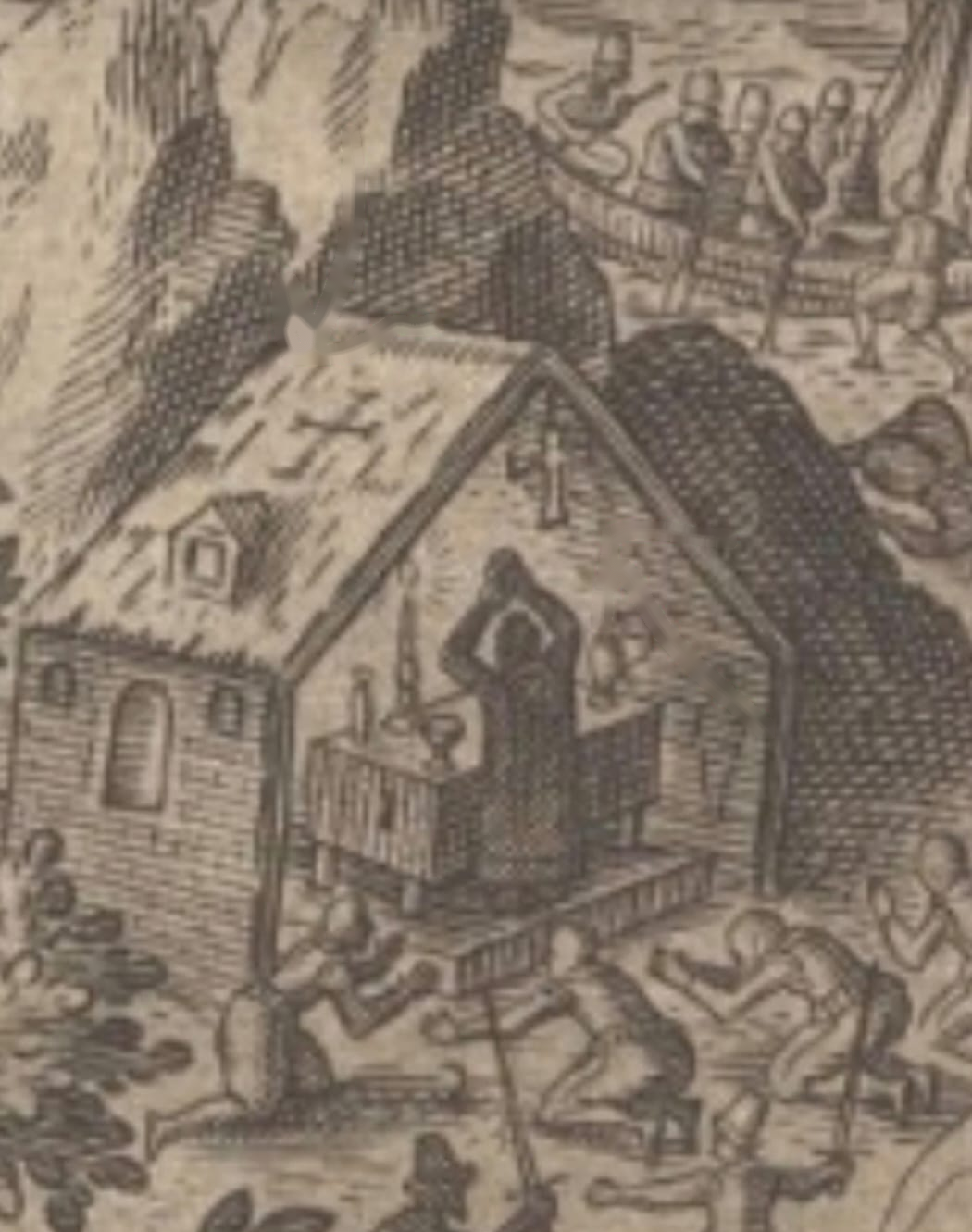 Detalle de una liturgia en Annobón (siglos XVII-XVIII). Esta imagen es prueba de que el cargo de Sacristán y la organización de ritos religiosos son instituciones históricas del pueblo annobonés, no actos de sedición política.