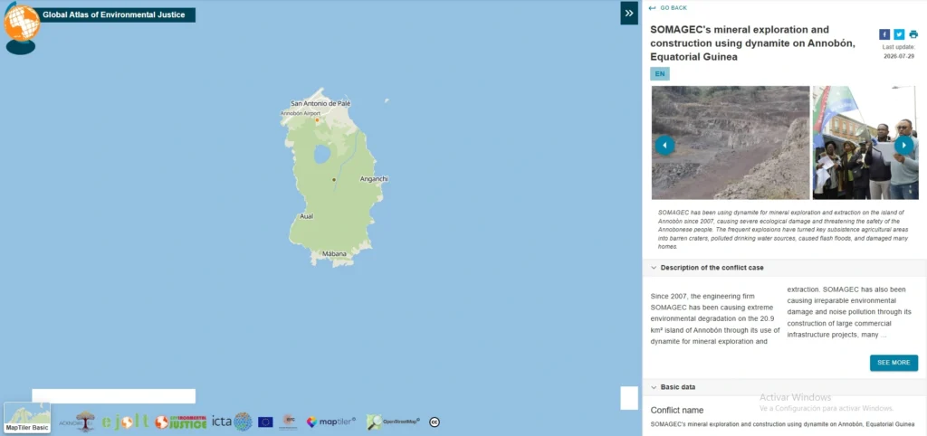 El uso indiscriminado de dinamita en Annobón fue registrado oficialmente en la base de EJAtlas.