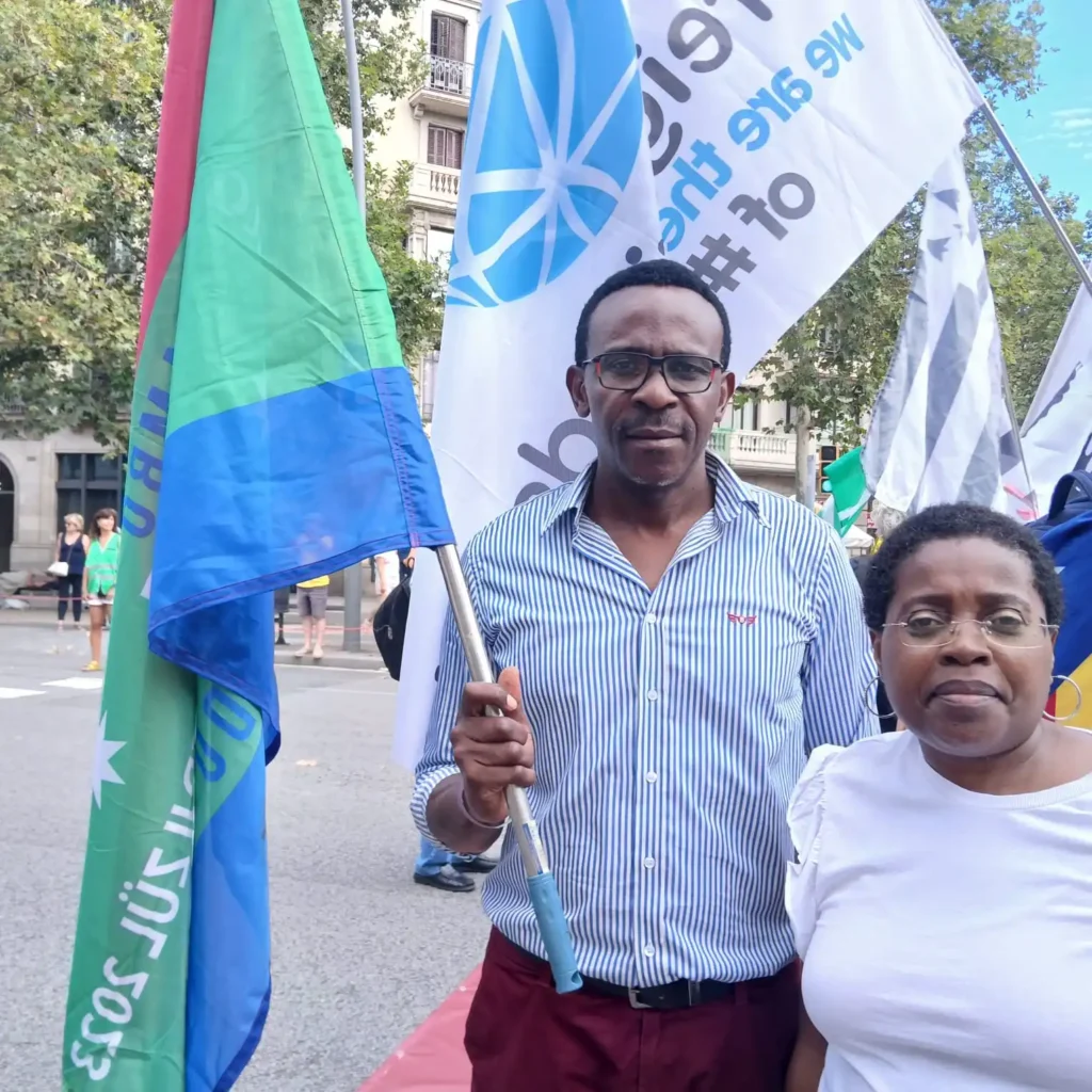 Reginaldo Piño Huesca y Nemesia Cachina Zamora en la Diada de Catalunya.