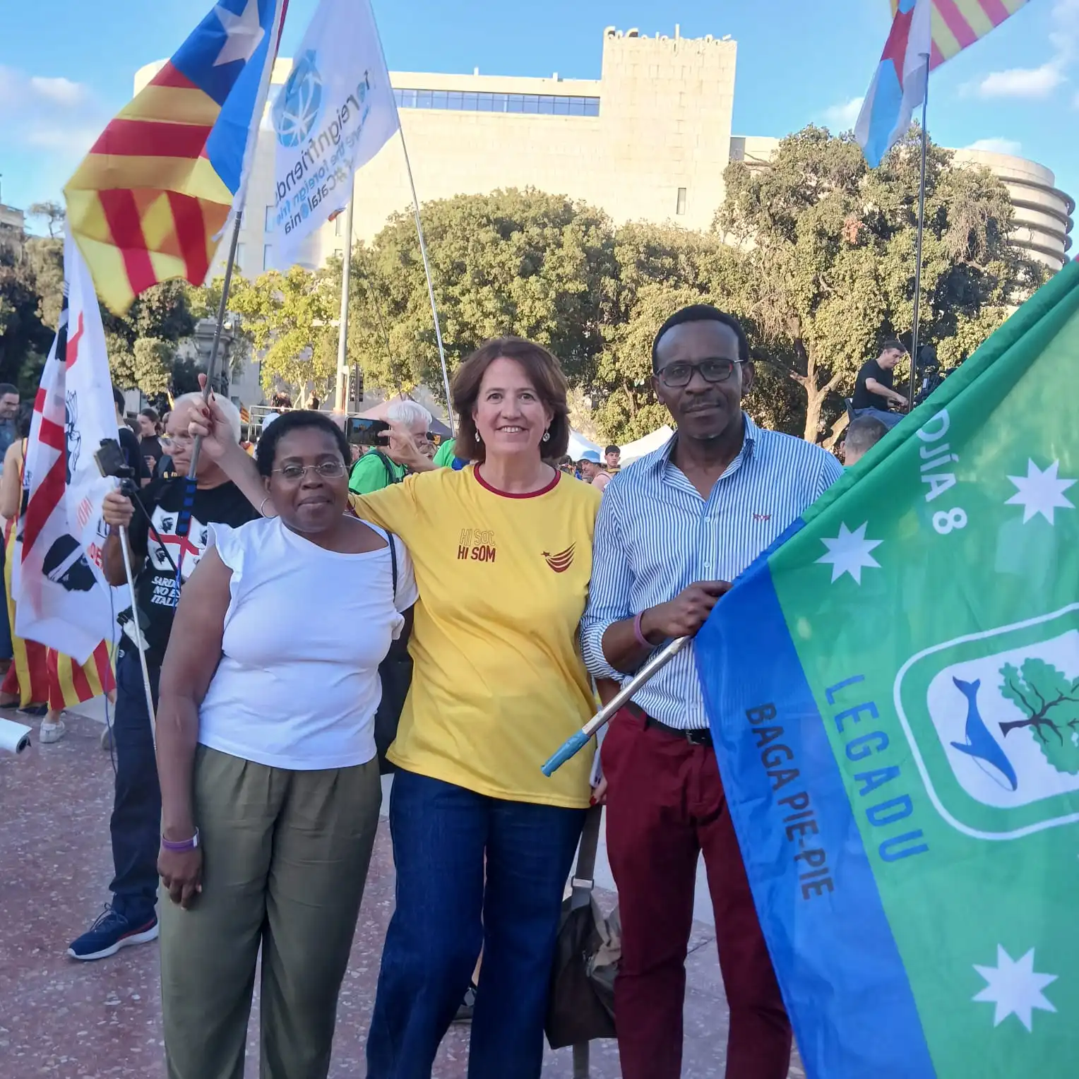 Reginaldo Piño Huesca y Nemesia Cachina Zamora en la Diada de Catalunya.